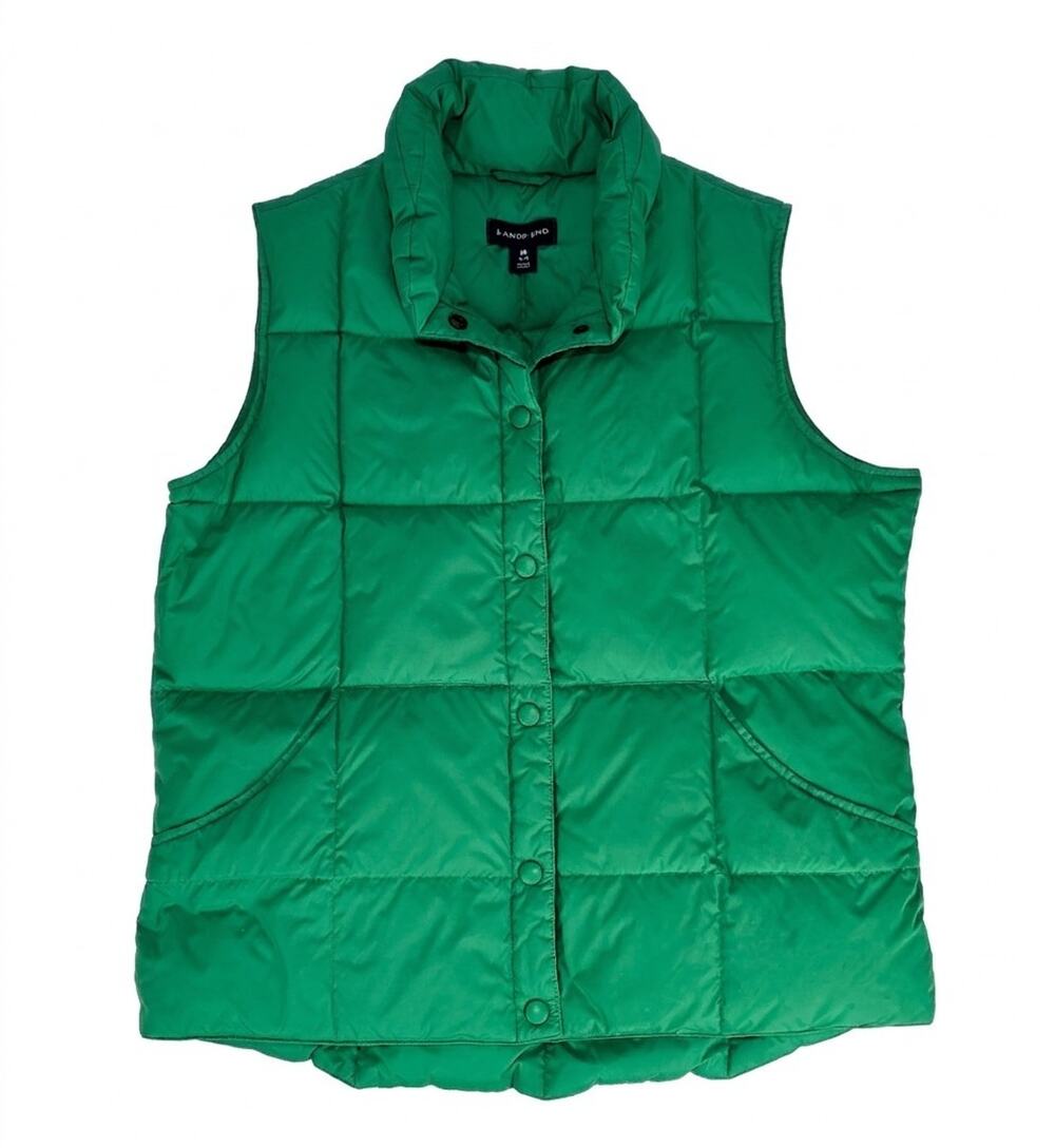 MINT Lands End Down Puffer Vest Snap Womens MED Green Feather insulated Jacket